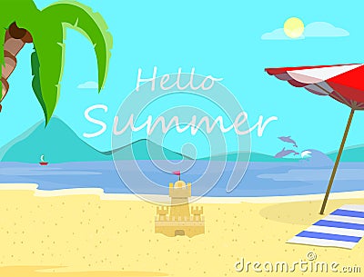 Hello Summer Beach Backdrop Seascape Flyer Banner Vector Illustration