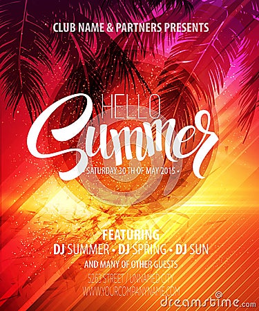 Hello Summer Beach Party Flyer. Vector Design Vector Illustration