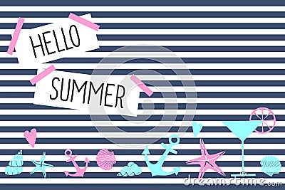 Hello summer card. Cute nautical design Vector Illustration