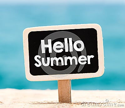 Hello summer on chalkboard Stock Photo