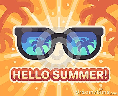 Hello summer! Colorful summer beach flat illustration Vector Illustration