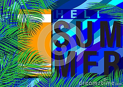 Tropical summer concept with nature palm leaf background template banner. Vector Illustration