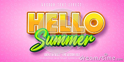 Hello summer editable text effect Vector Illustration