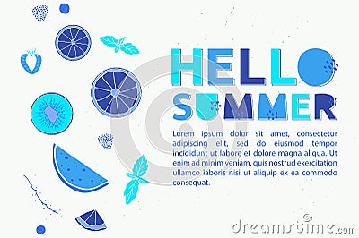 Hello Summer fresh banner in different shades of blue. Stock Photo