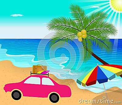 Hello summer go camping with car Vector Illustration