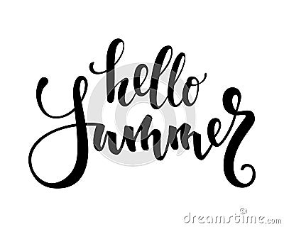 Hello Summer. Hand drawn calligraphy and brush pen lettering. Vector Illustration