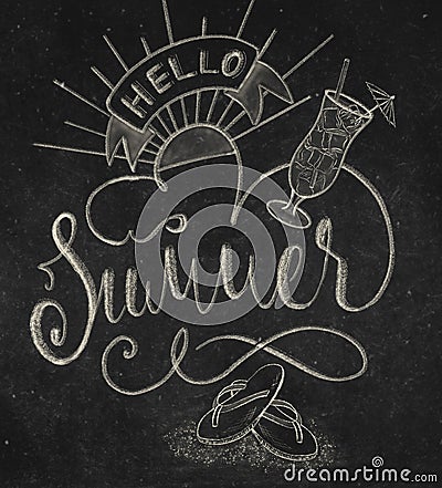 Hello Summer hand lettering composition. Stock Photo