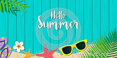 Hello summer holiday background. Season vacation, weekend. Vector Illustration. Vector Illustration