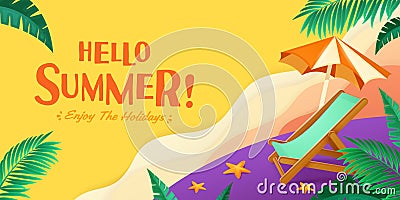 Hello summer holiday beach vacation theme horizontal banner Vector Illustration