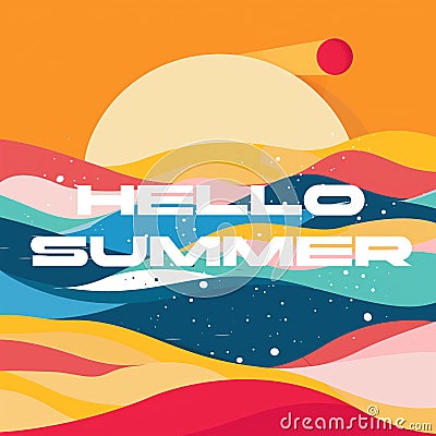 Hello summer layout background with text AI generated flat simple colourful Stock Photo