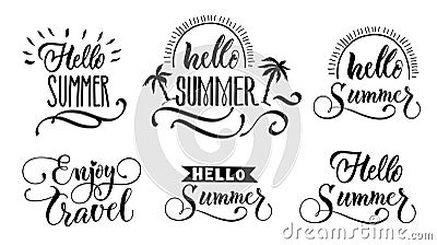 Hello Summer Lettering Set Vector Illustration