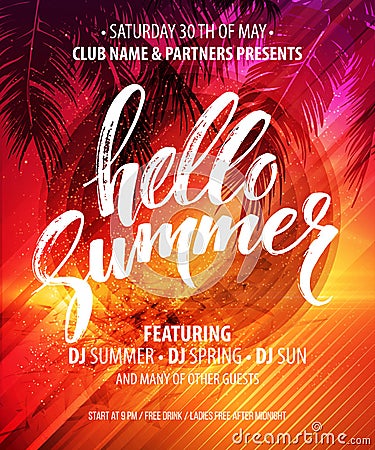 Hello Summer Party Flyer. Vector Design Vector Illustration