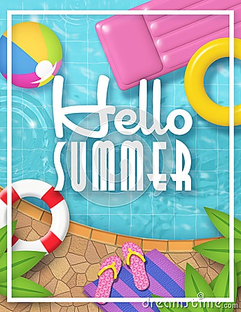 Hello Summer Pool Party Art Flyer Poster Stock Photo