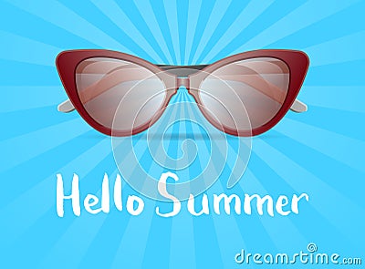 Hello summer poster with glamour sunglasses Vector Illustration