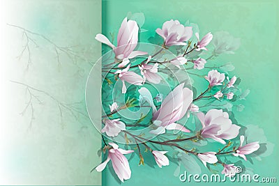 Realistic Magnolia flower isolated on light background. Magnolia branch is a symbol of summer, femininity in the style of realism Vector Illustration