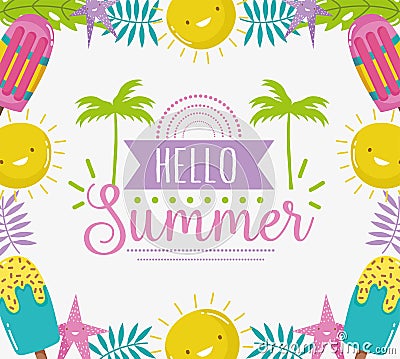 Hello summer season tropical lettering Vector Illustration