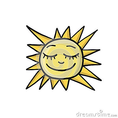 Hello Summer. Smiling funny sun icon Vector Illustration