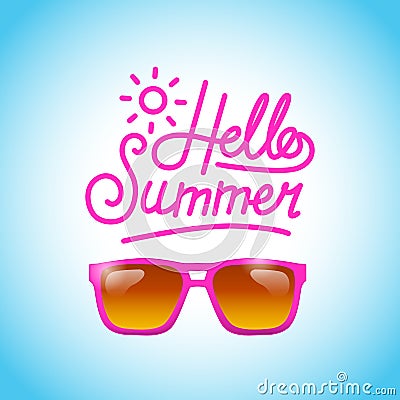 Hello summer tropical pink glasses beach relax holiday banner Stock Photo