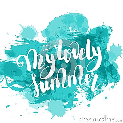 Hello summer turquoise colored hand lettering Vector Illustration