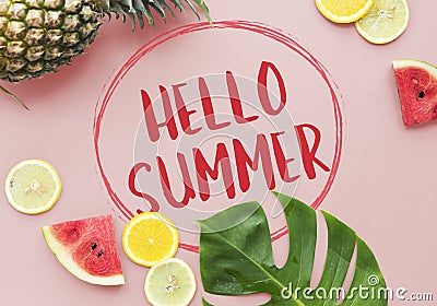 Hello Summer Vacation Message Sign Concept Stock Photo