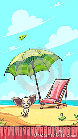 Hello Summer vector illustration with doggie on sand Vector Illustration