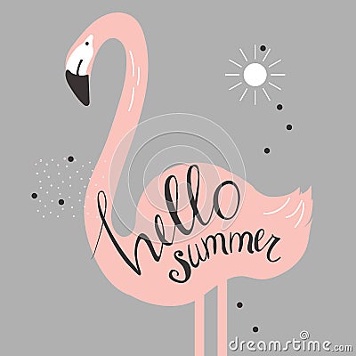 Hello summer. Vector illustration with flamingo Vector Illustration