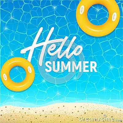 Hello summer web banner background. Sea or pool with sand. Hello Summer Holiday party beach template backdrop. Vector illustration Vector Illustration