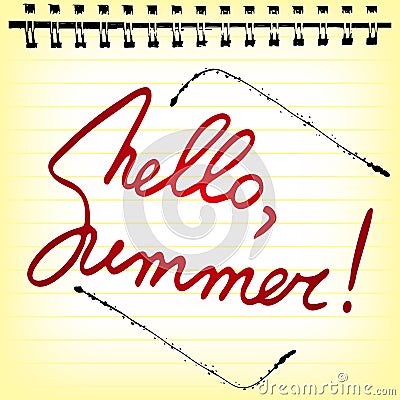 Hello summer. Welcoming memo card with lettering Vector Illustration