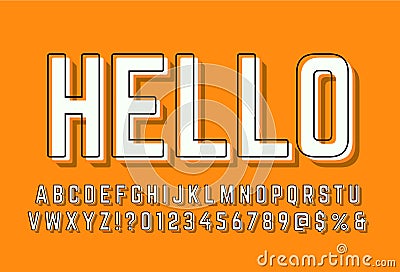 Vintage look font effect with classic typography style, white alphabet with 3d look isolated on orange background Vector Illustration