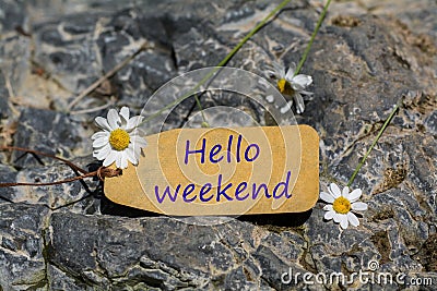 Hello weekend label Stock Photo