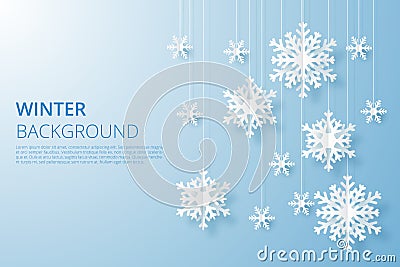 Hello Winter design background. Origami snowfall. Vector Illustration