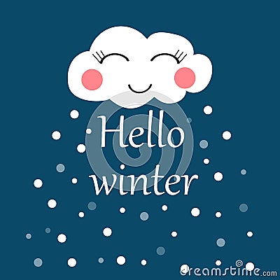 Hello winter smile cloud snow banner Vector Illustration