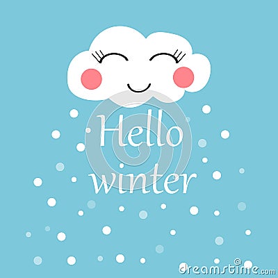 Hello winter smile cloud snow on a blue background banner Vector Illustration