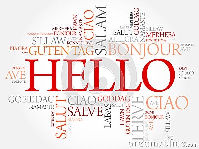 Hello word cloud in different languages Stock Photo