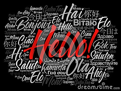 Hello word cloud in different languages Stock Photo