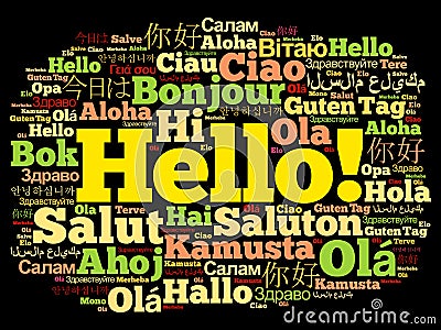 Hello word cloud in different languages Stock Photo