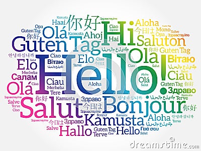 Hello word cloud in different languages Stock Photo