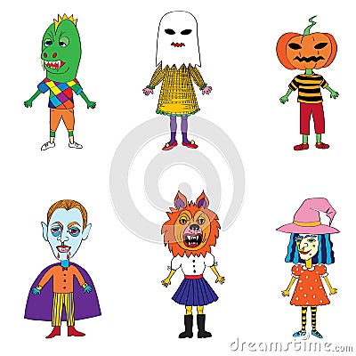 Helloween costumes drawings Vector Illustration