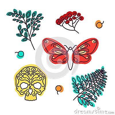 Collection for the Mexican holiday of Day of the Dead, Halloween. Vector Illustration