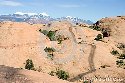 Hells Revenge at Moab Utah Stock Photo