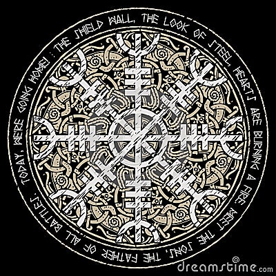 Helm of awe, helm of terror, Icelandic magical staves with scandinavian pattern, Aegishjalmur Vector Illustration