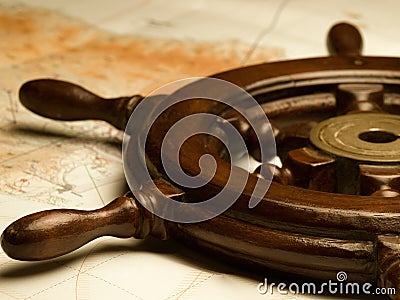 Helm and navigation map Stock Photo