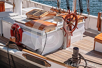 Helm of an old sailing boat Stock Photo