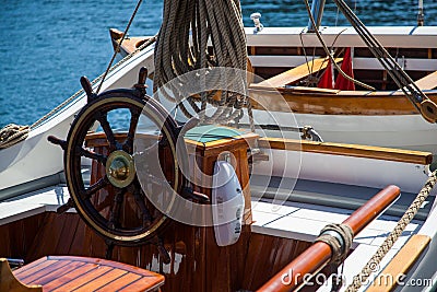 Helm of old sailing boat Stock Photo