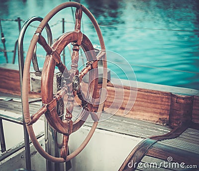 Helm on a yacht Stock Photo