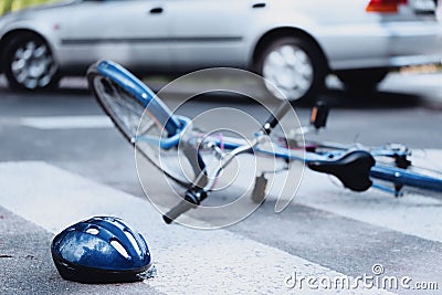 Cyclist hit on pedestrian crossing Stock Photo