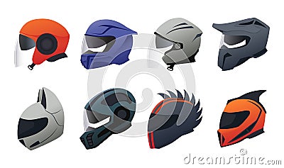 Helmet. Cartoon motorbike riding headgear. Safety equipment for motorcycle drivers. Head protection. Extreme racing Vector Illustration
