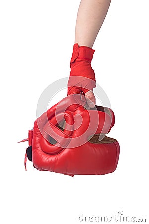 Helmet for head protection in sports, Boxing, in hand, on a white background Stock Photo