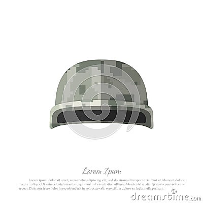 Helmet of soldier on a white background. Military hat with camouflage in a flat style Vector Illustration