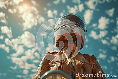 Helmetclad man on a motorcycle rides under the sky Stock Photo